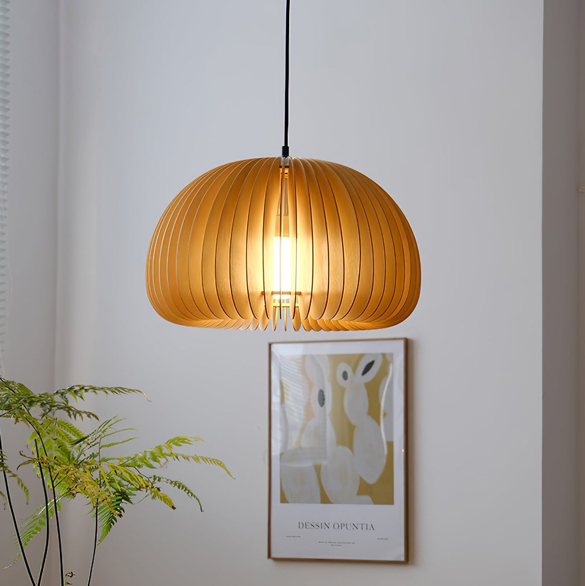 Doren lámpara colgante de madera cúpula calabaza nórdica