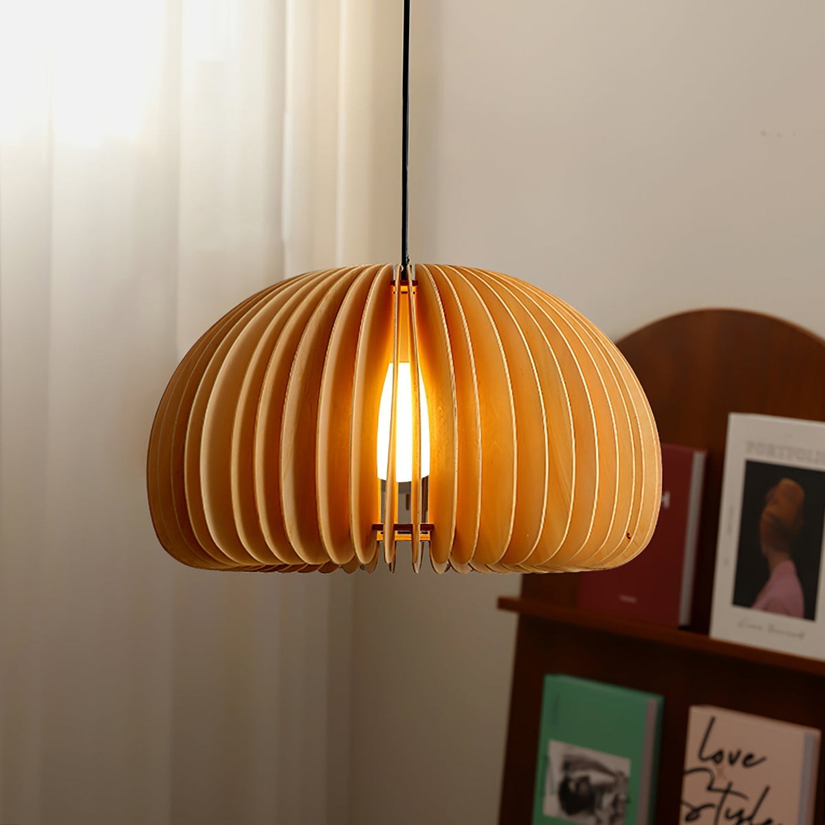 Doren lámpara colgante de madera cúpula calabaza nórdica