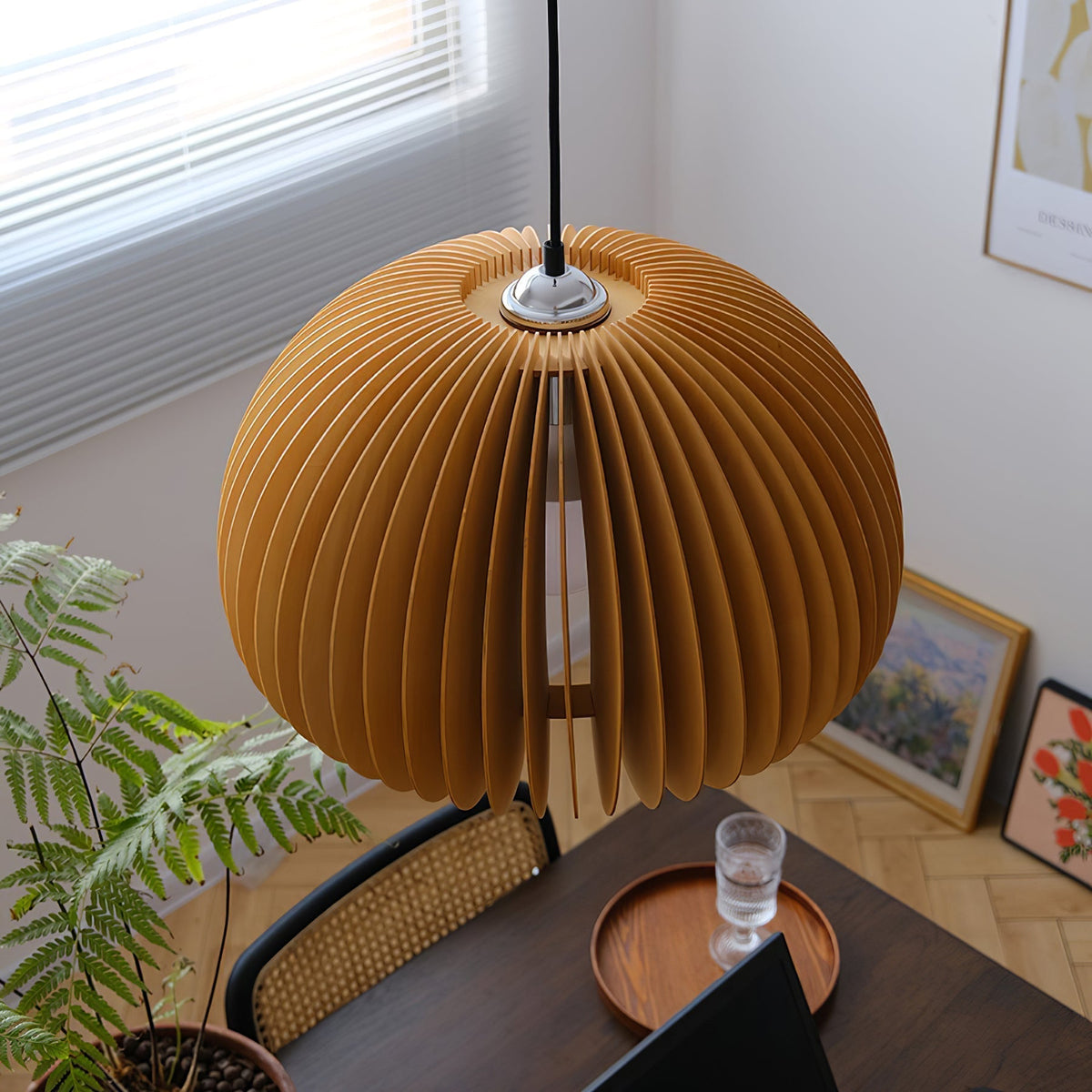 Doren lámpara colgante de madera cúpula calabaza nórdica