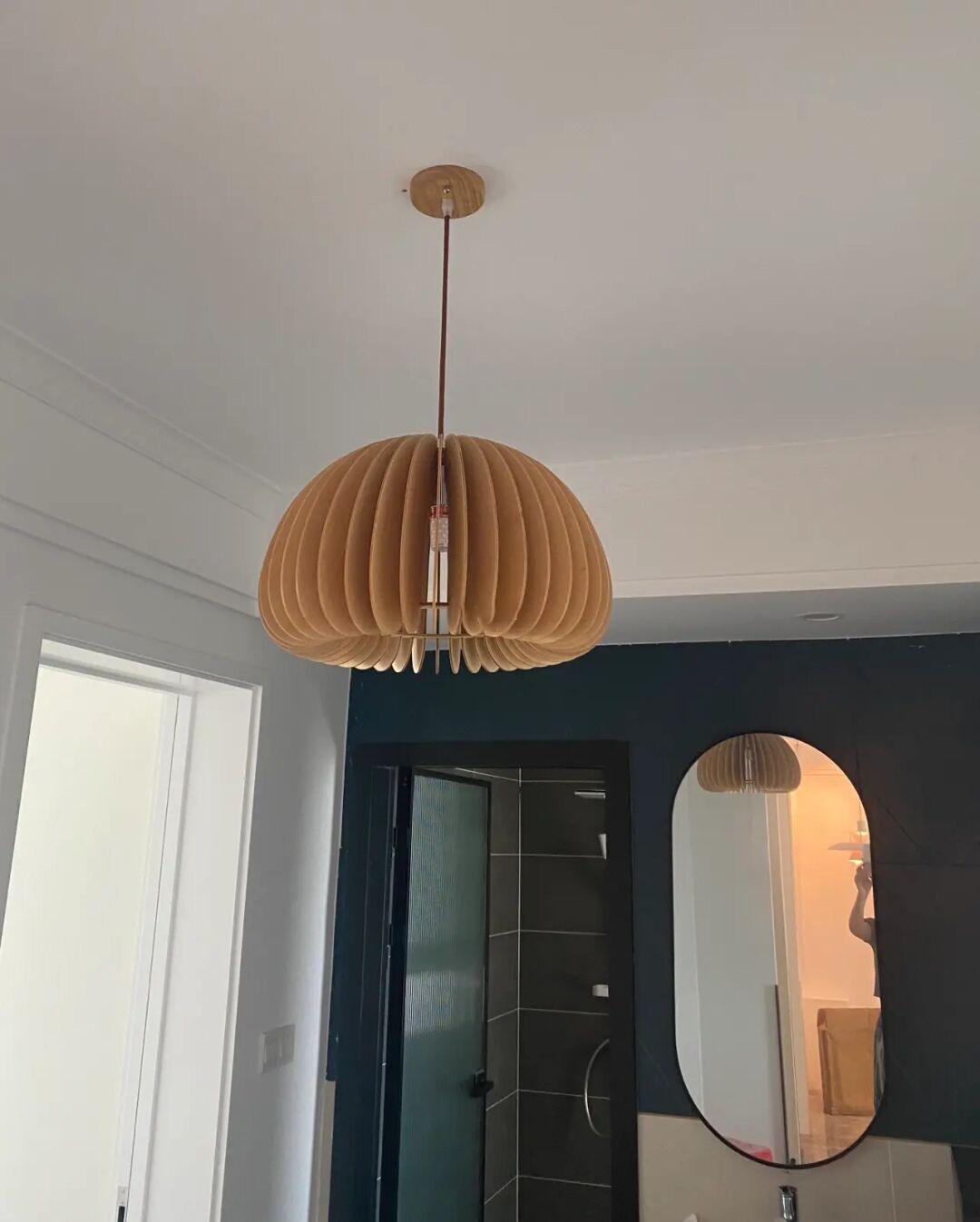 Doren lámpara colgante de madera cúpula calabaza nórdica