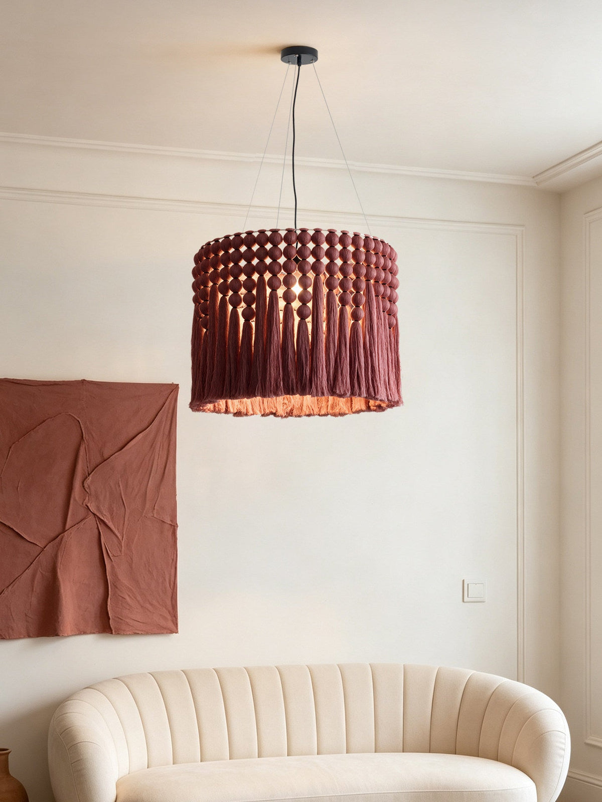 Verleigh Lámpara colgante de macramé con borlas