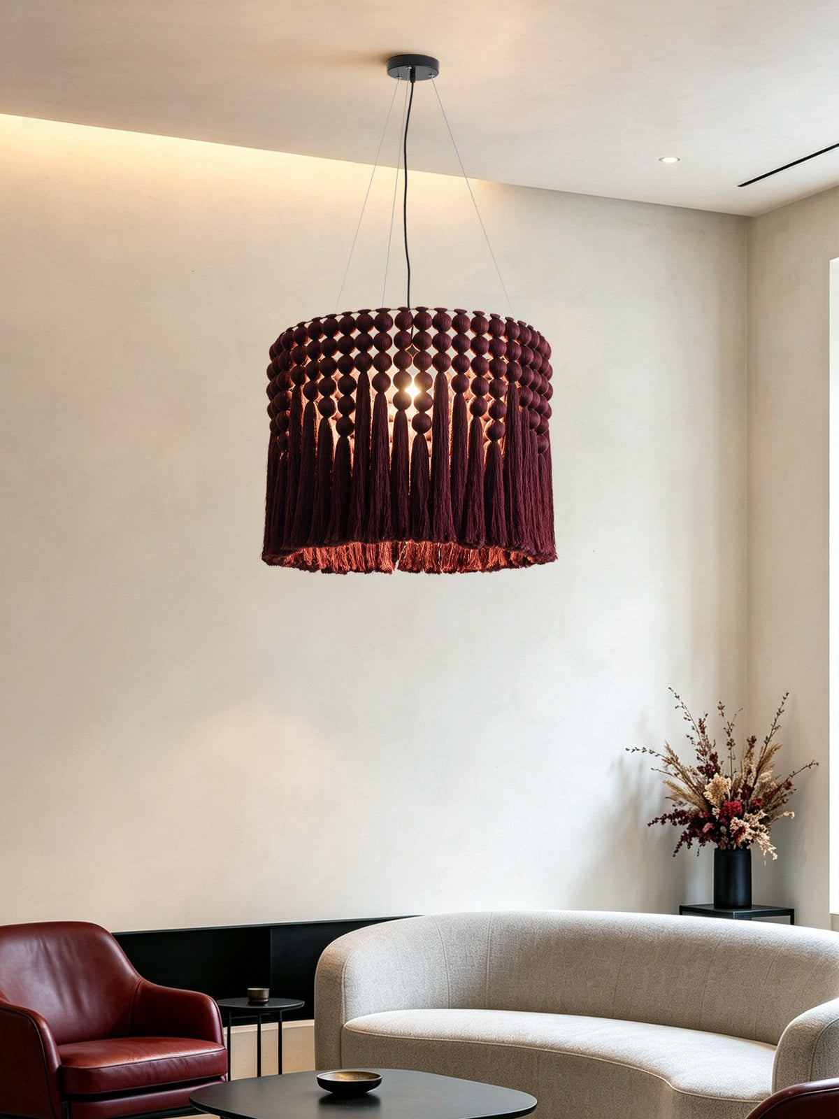 Verleigh Lámpara colgante de macramé con borlas