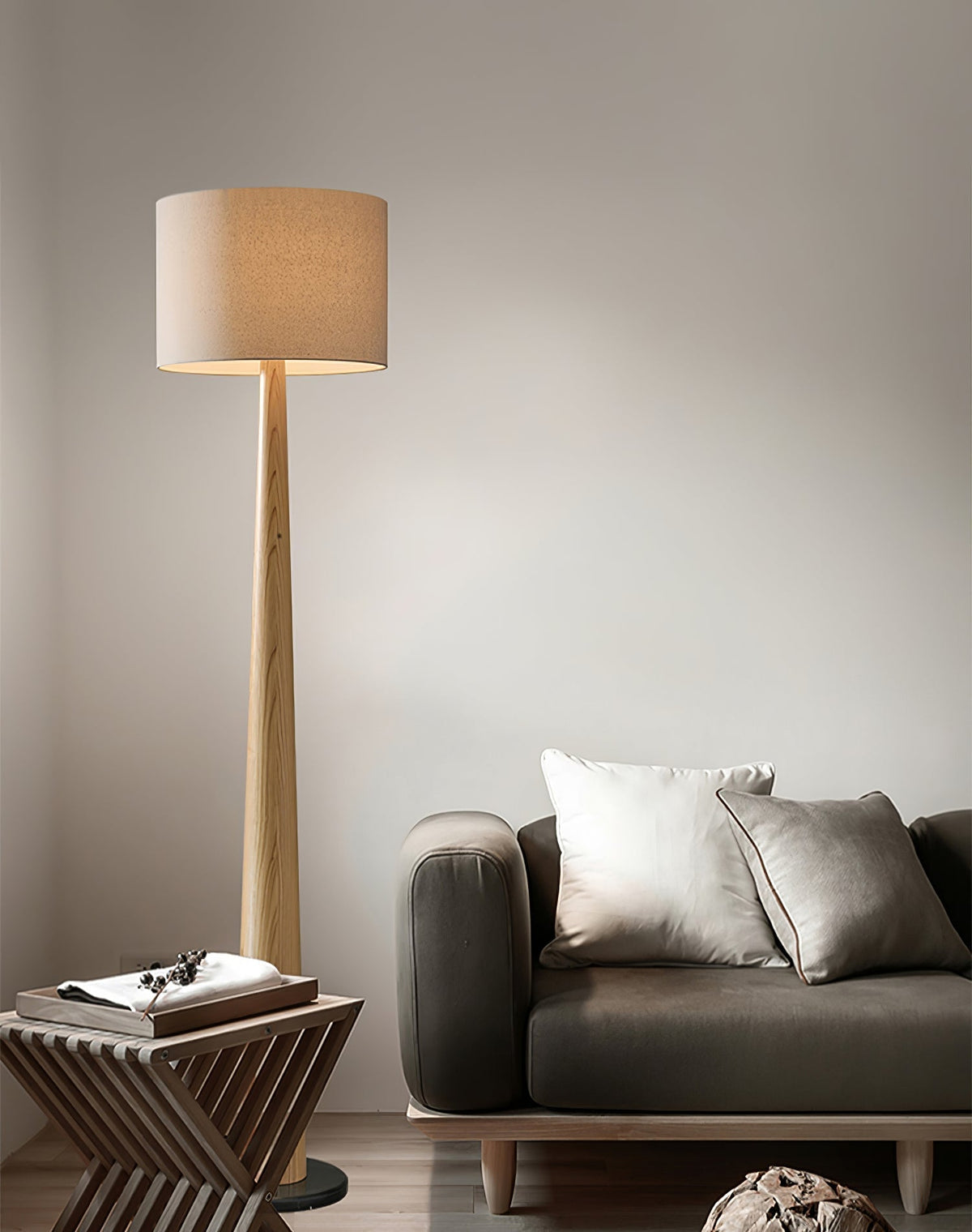 Ersilir lámpara de pie cilíndrica de madera
