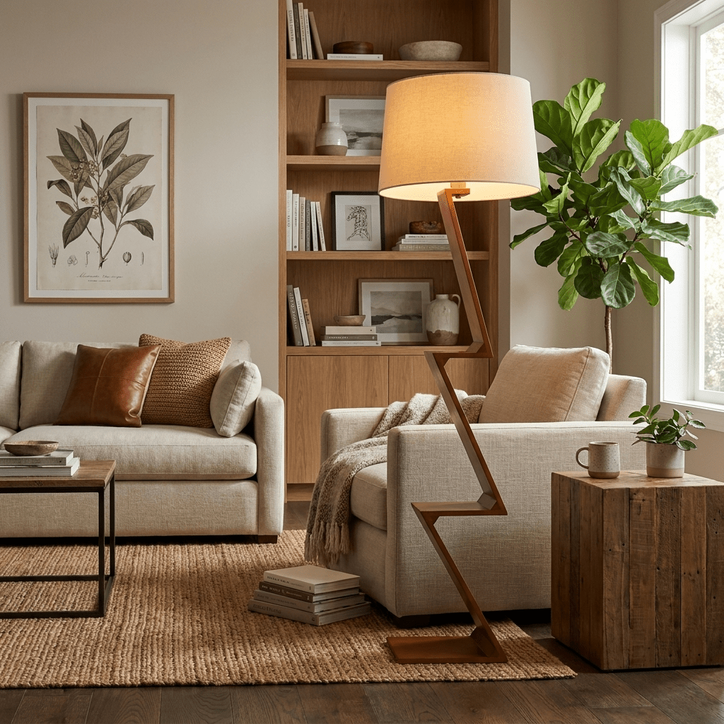 Zigzag lámpara de pie de madera maciza