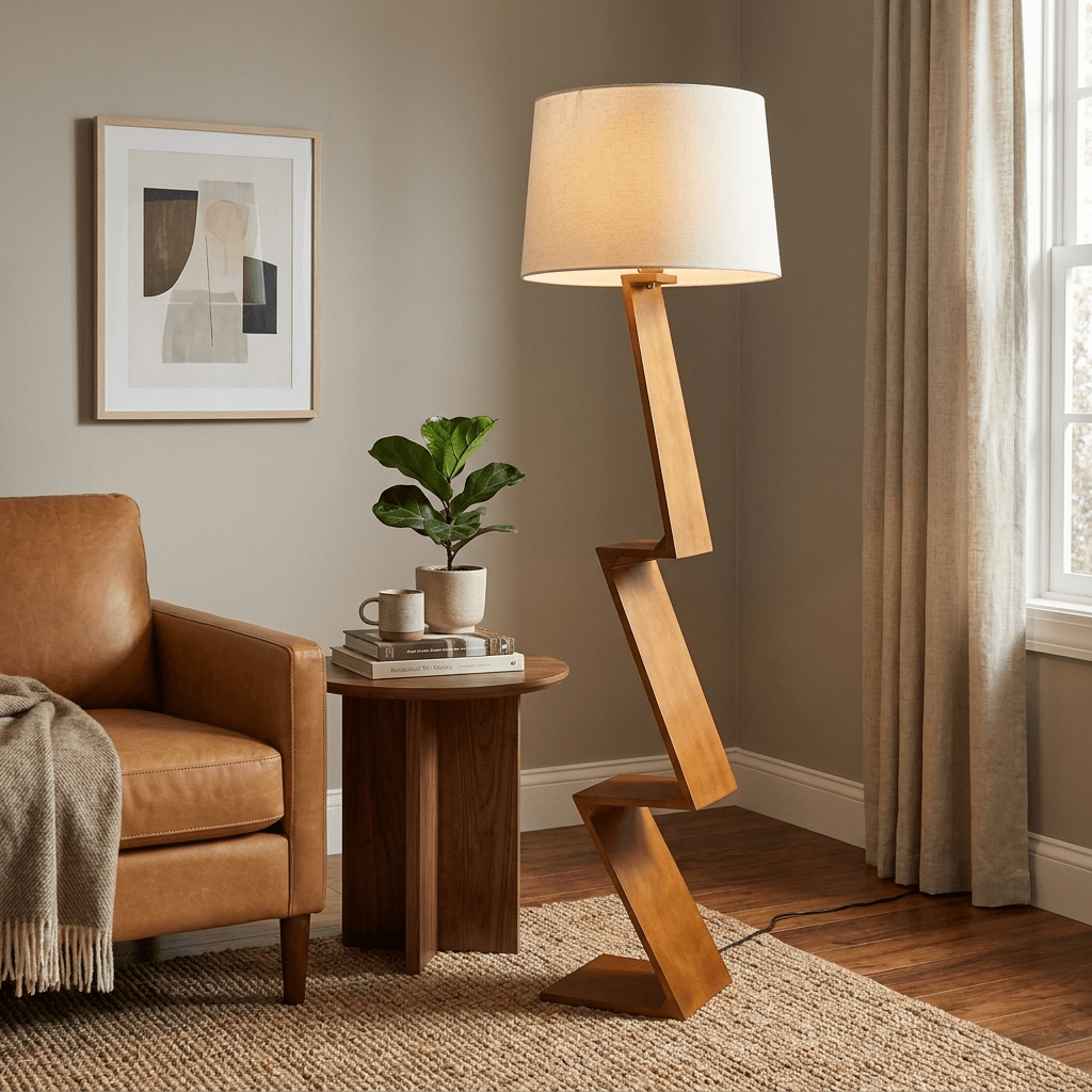 Zigzag lámpara de pie de madera maciza