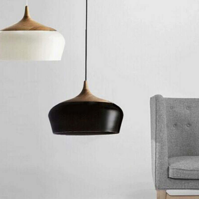 Nordic Minimalista Semicircular Matel/Madera Lámpara Colgante Blanca/Negra