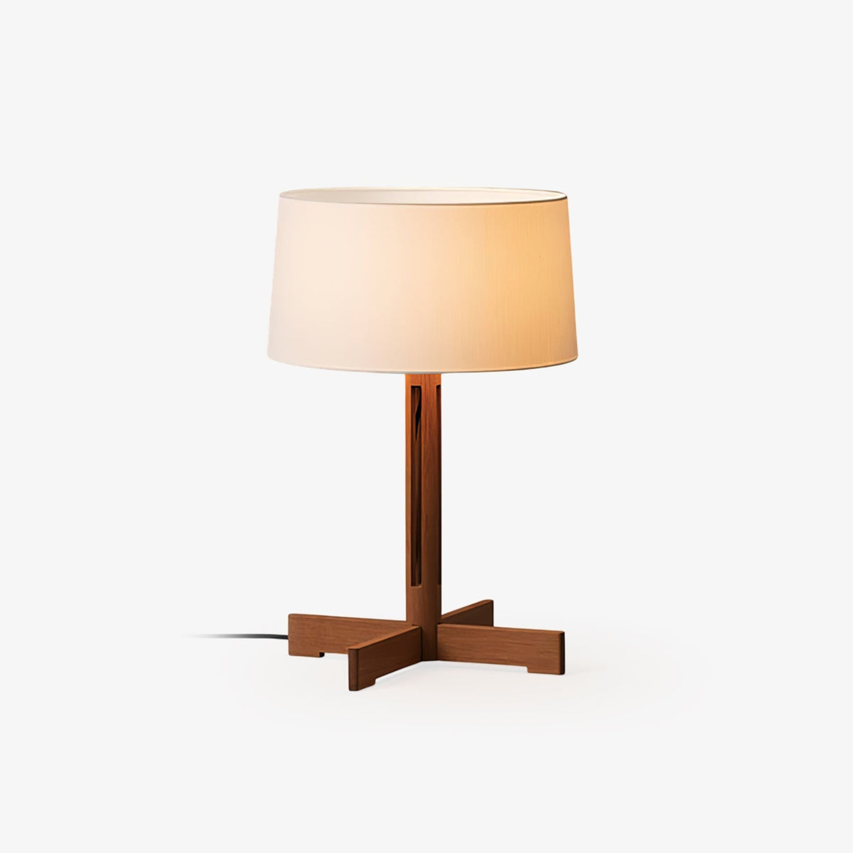 Rinivena lámpara de mesa contemporánea de madera y tejido