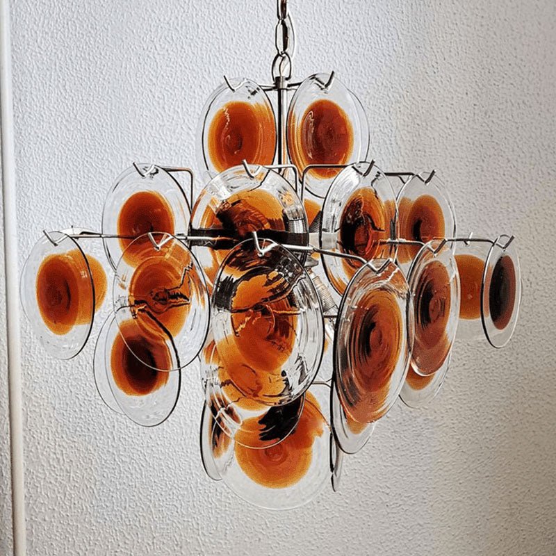 Velarissa lámpara de araña de vidrio Murano con disco de mediados de siglo