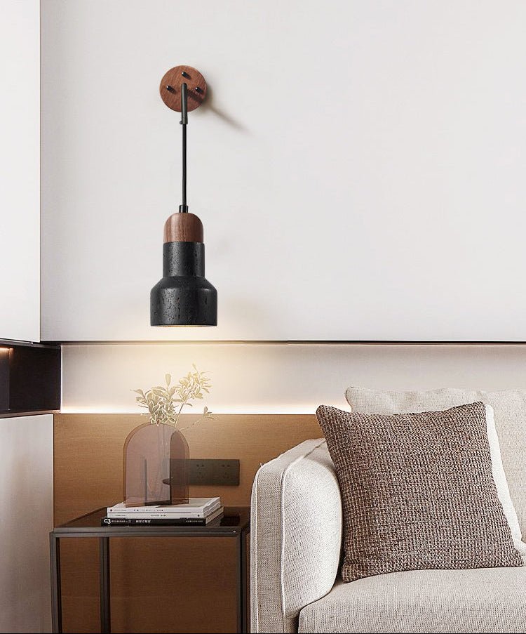 Alcarion aplique de pared vintage negro con cuerda de travertino