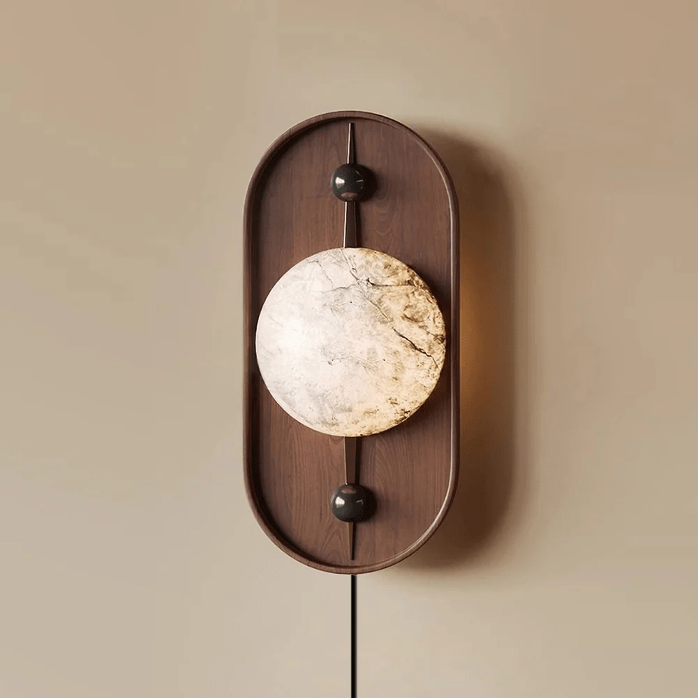 Nivuielle aplique de pared oval alabastro madera color nogal