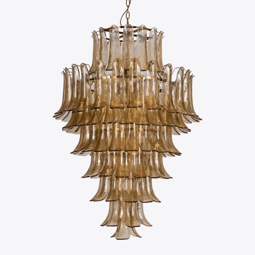 Lykne lámpara de araña Pétalos de vidrio Murano ámbar estilo mid century