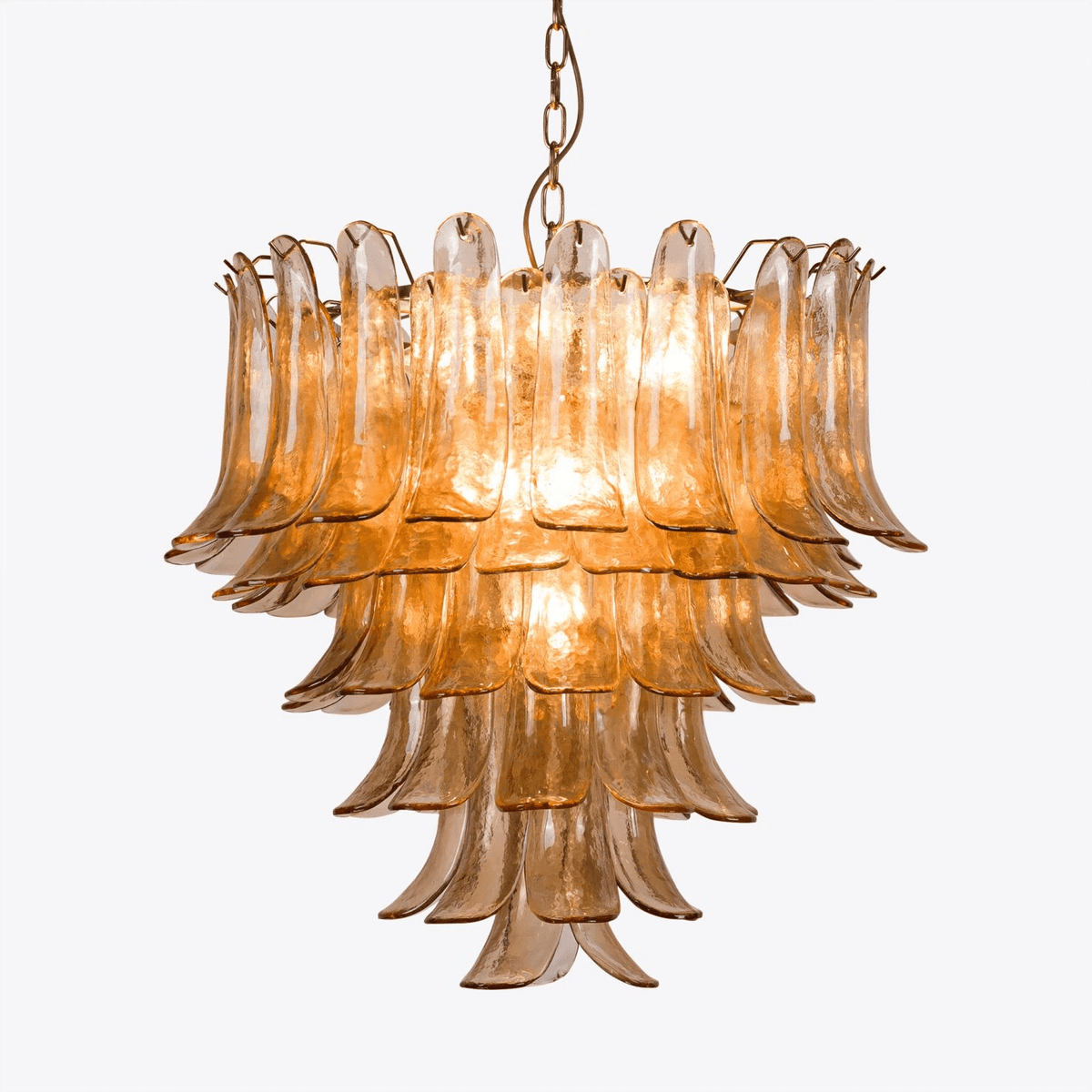 Lykne lámpara de araña Pétalos de vidrio Murano ámbar estilo mid century