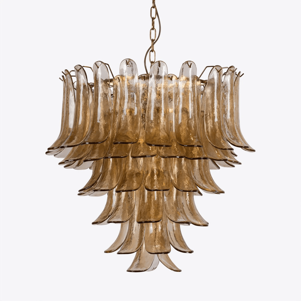 Lykne lámpara de araña Pétalos de vidrio Murano ámbar estilo mid century