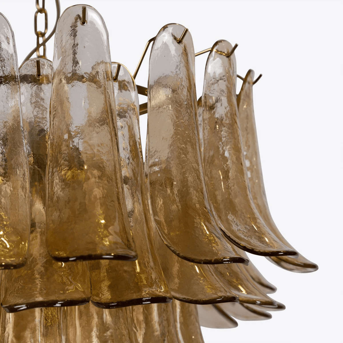 Lykne lámpara de araña Pétalos de vidrio Murano ámbar estilo mid century