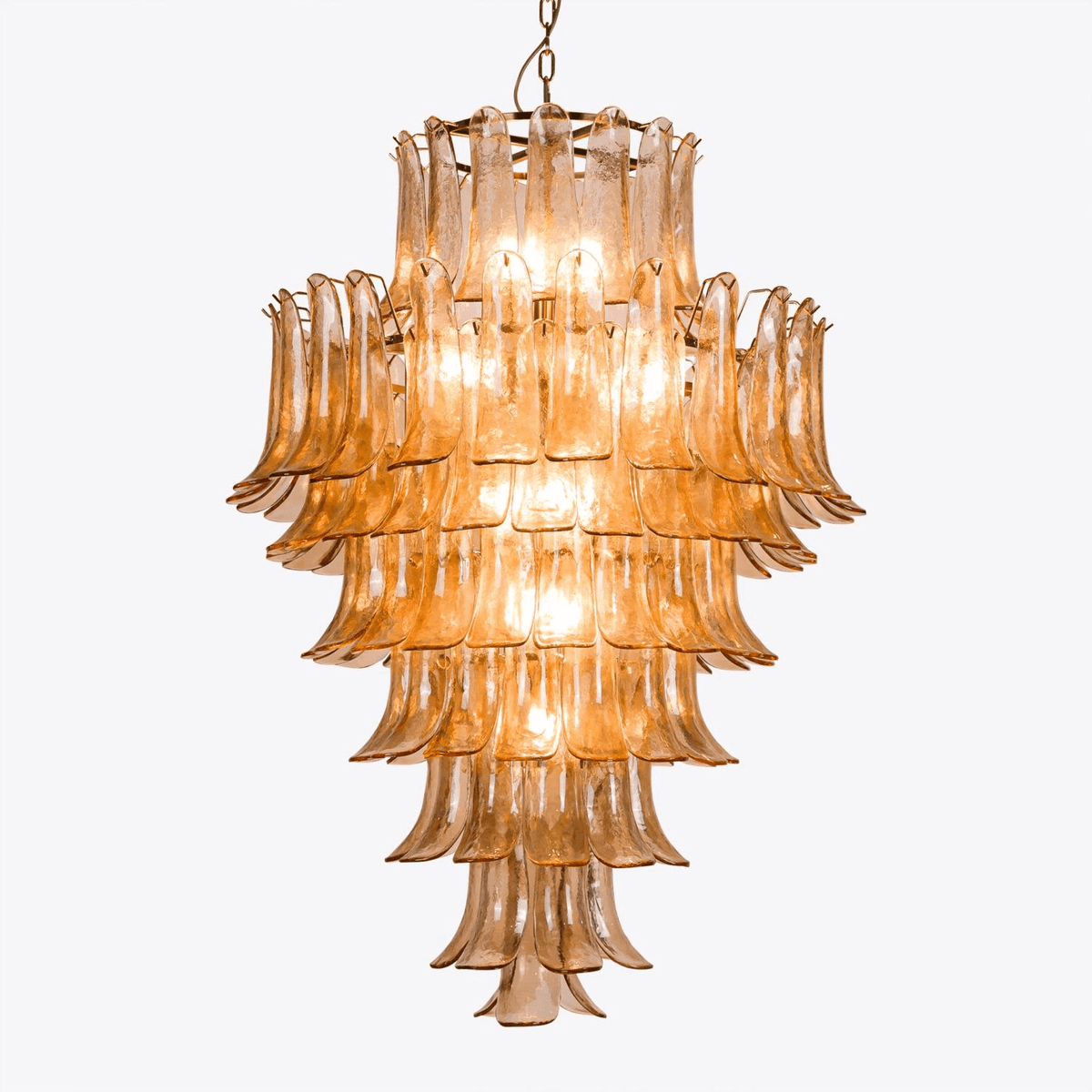 Lykne lámpara de araña Pétalos de vidrio Murano ámbar estilo mid century