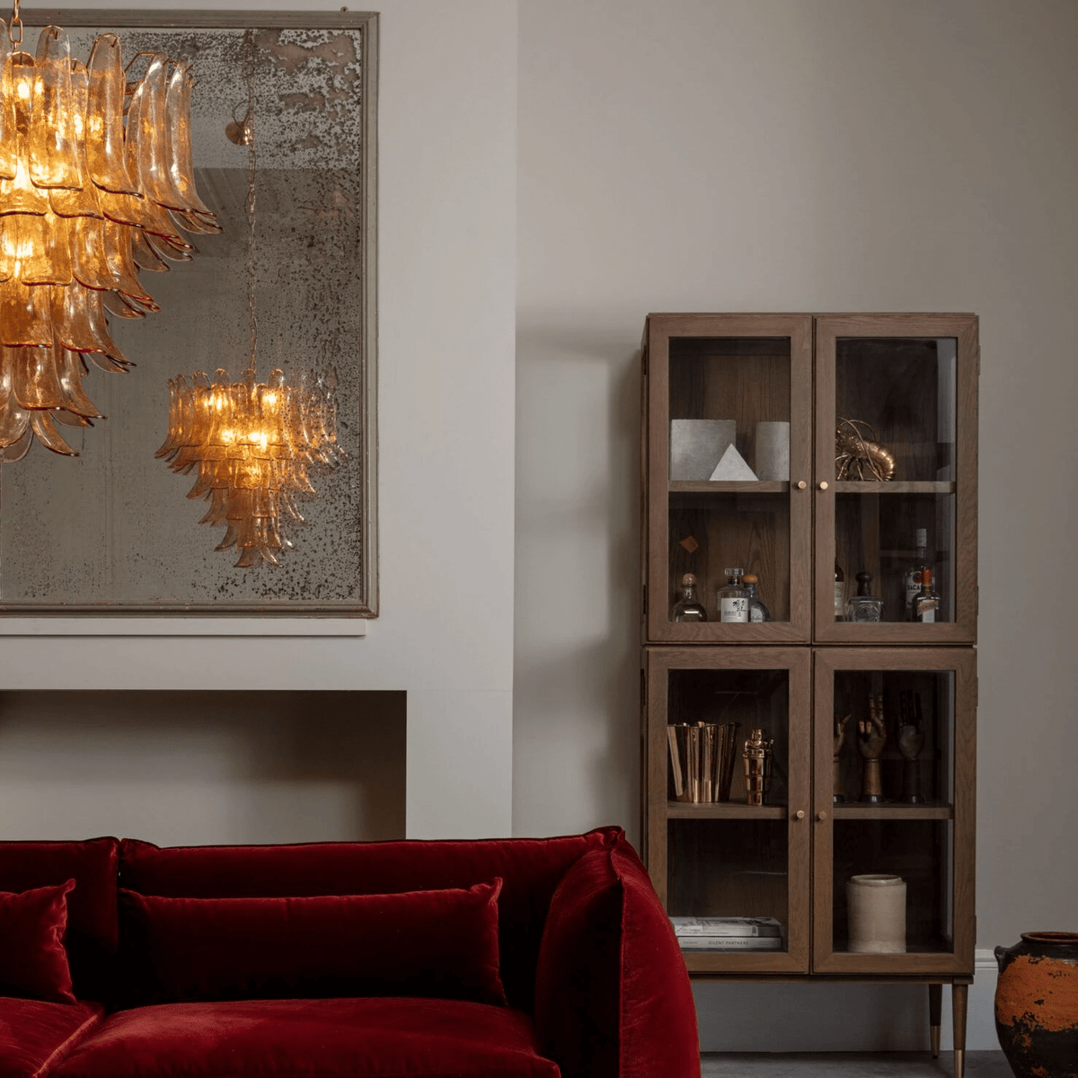Lykne lámpara de araña Pétalos de vidrio Murano ámbar estilo mid century