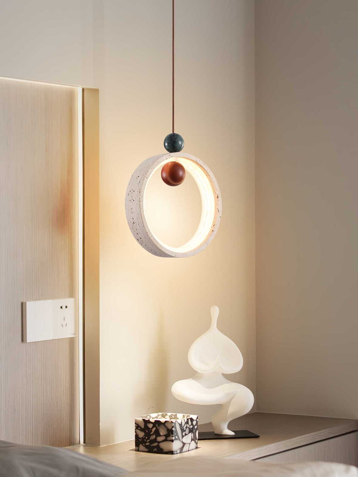 Vovinyra lámpara colgante circular de travertino