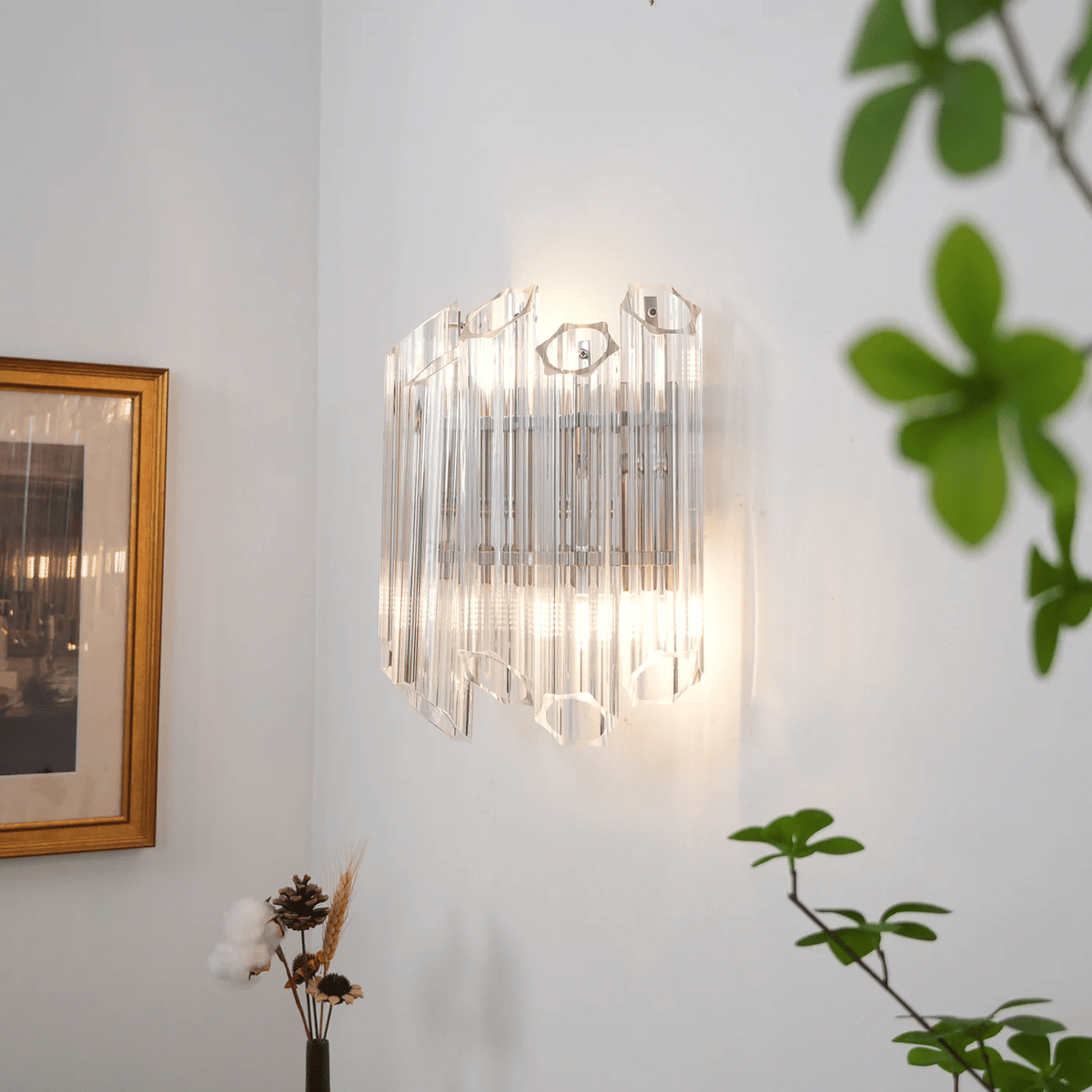 Celalaria aplique de pared con tubo en cascada de vidrio Murano transparente