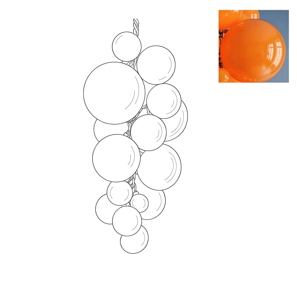Blixo lámpara de araña de vidrio Murano en racimo de uvas estilo Art Deco