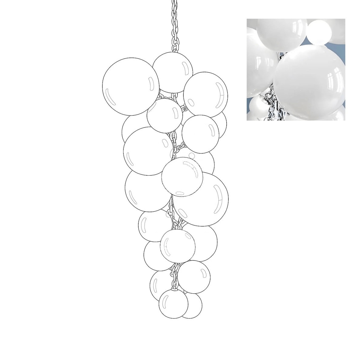 Blixo lámpara de araña de vidrio Murano en racimo de uvas estilo Art Deco