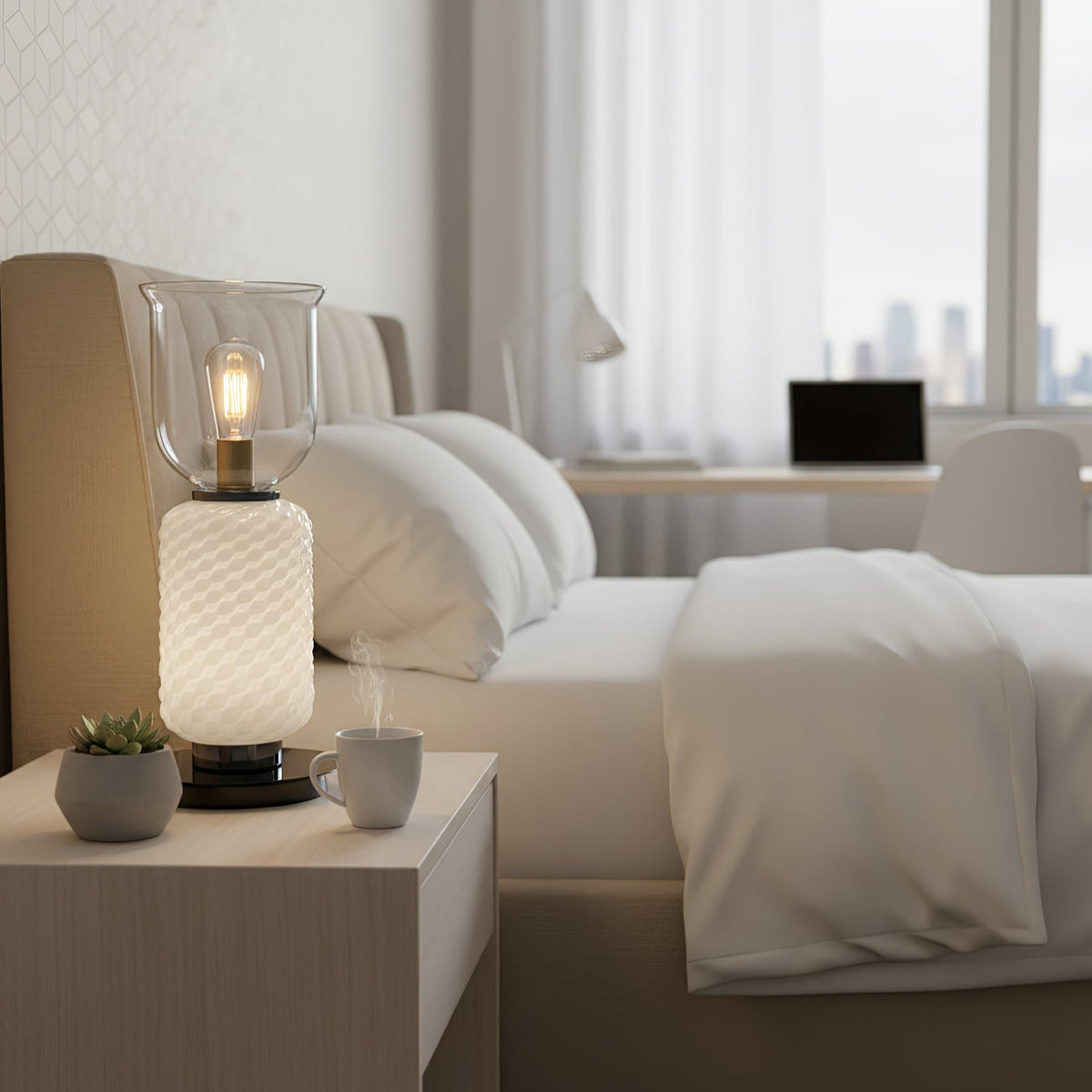 Zephiron lámpara de mesa de vidrio texturizado en capas