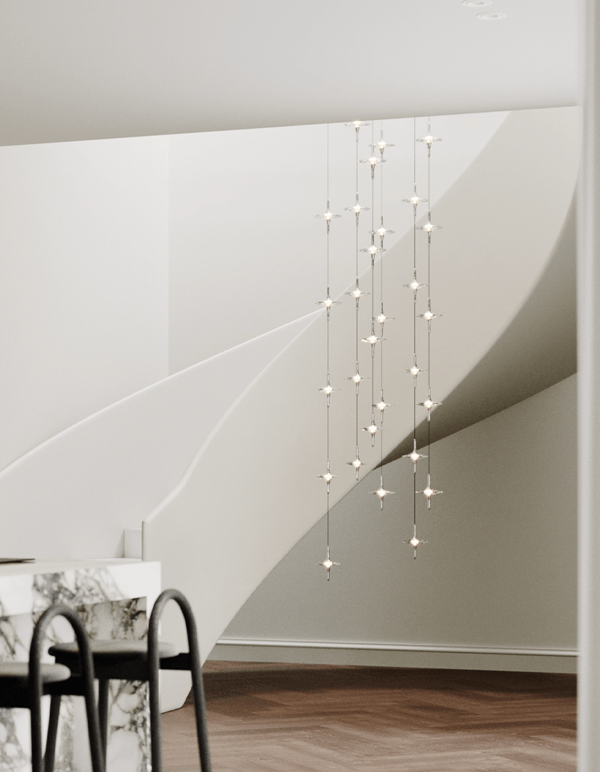 Varcienne lámpara de araña Starfall Escalera