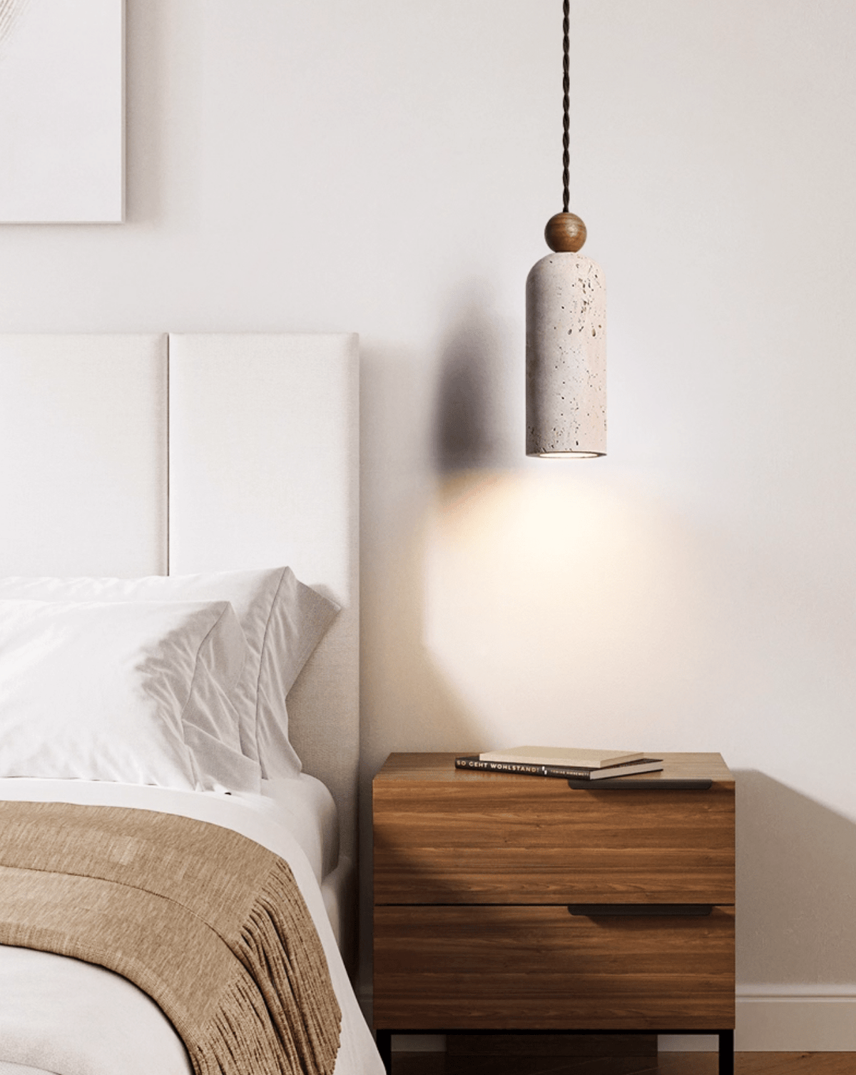 Lámpara colgante Cylinder con perlas de madera