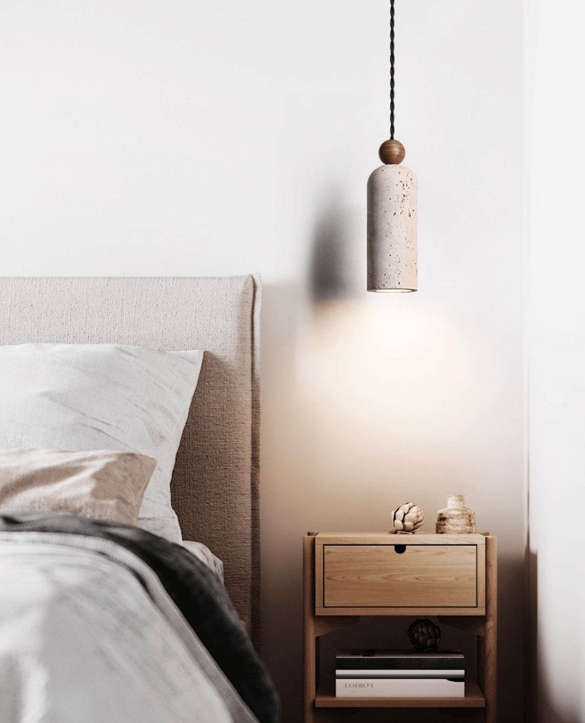 Lámpara colgante Cylinder con perlas de madera