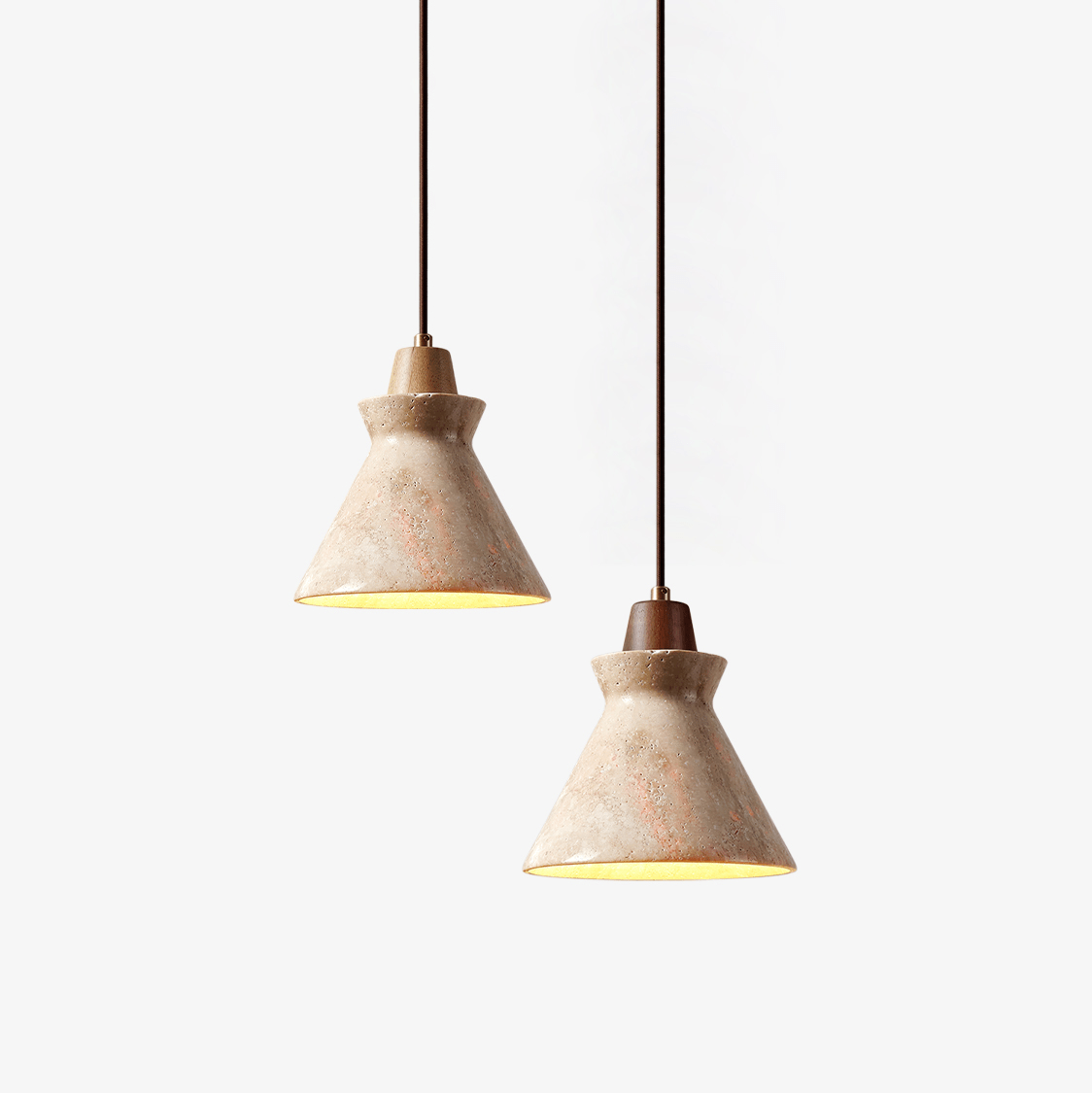 Ember lámpara colgante con forma de cono en travertino