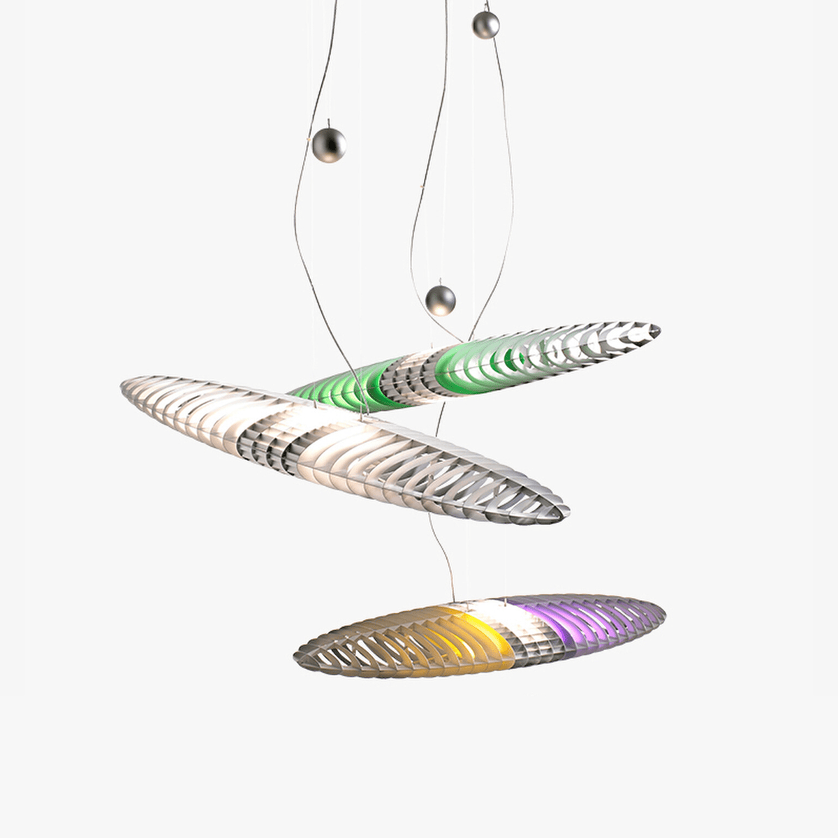Chroma lámpara colgante Glide Suspension con tres láminas entrelazadas