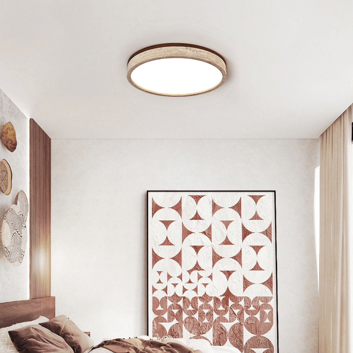 Xoan lámpara de techo Glowly con halo redondo de travertino