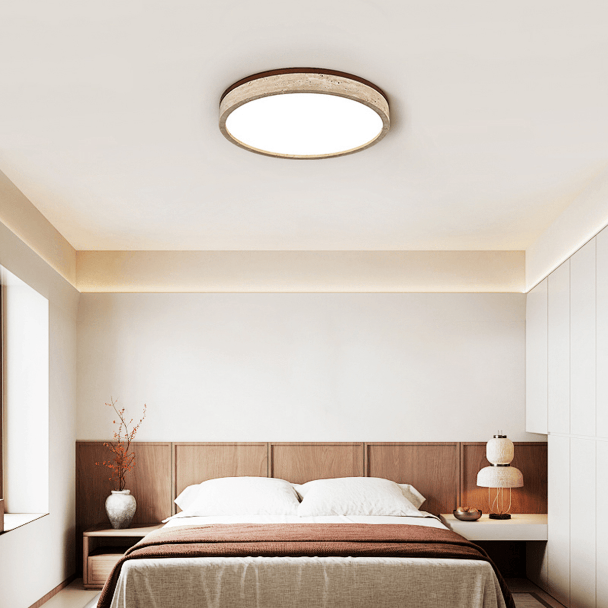 Xoan lámpara de techo Glowly con halo redondo de travertino