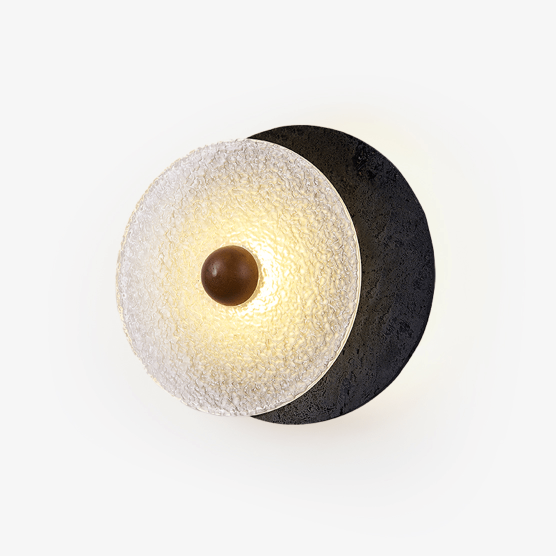 Valalaine aplique de pared con disco de vidrio texturizado y placa trasera de travertino negro