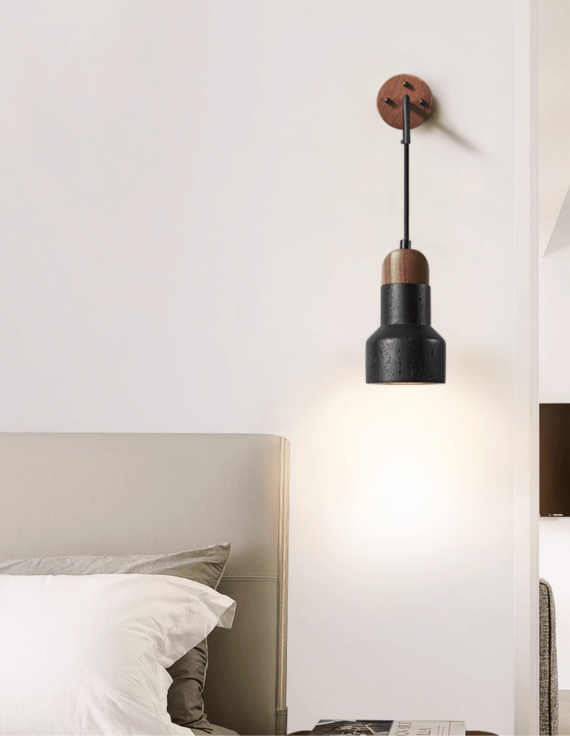 Alcarion aplique de pared vintage negro con cuerda de travertino