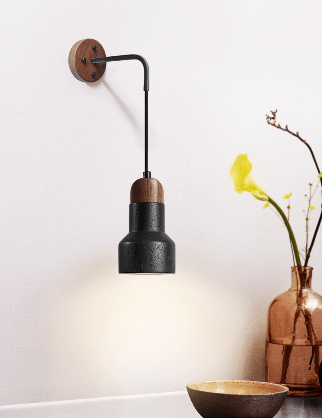 Alcarion aplique de pared vintage negro con cuerda de travertino