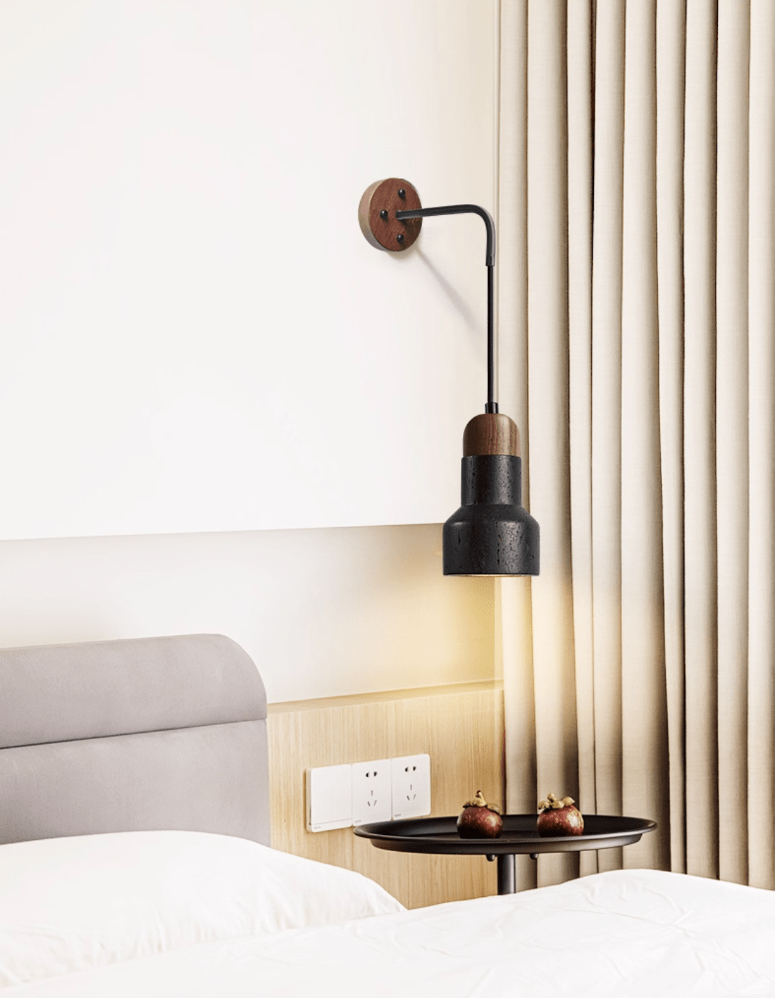 Alcarion aplique de pared vintage negro con cuerda de travertino
