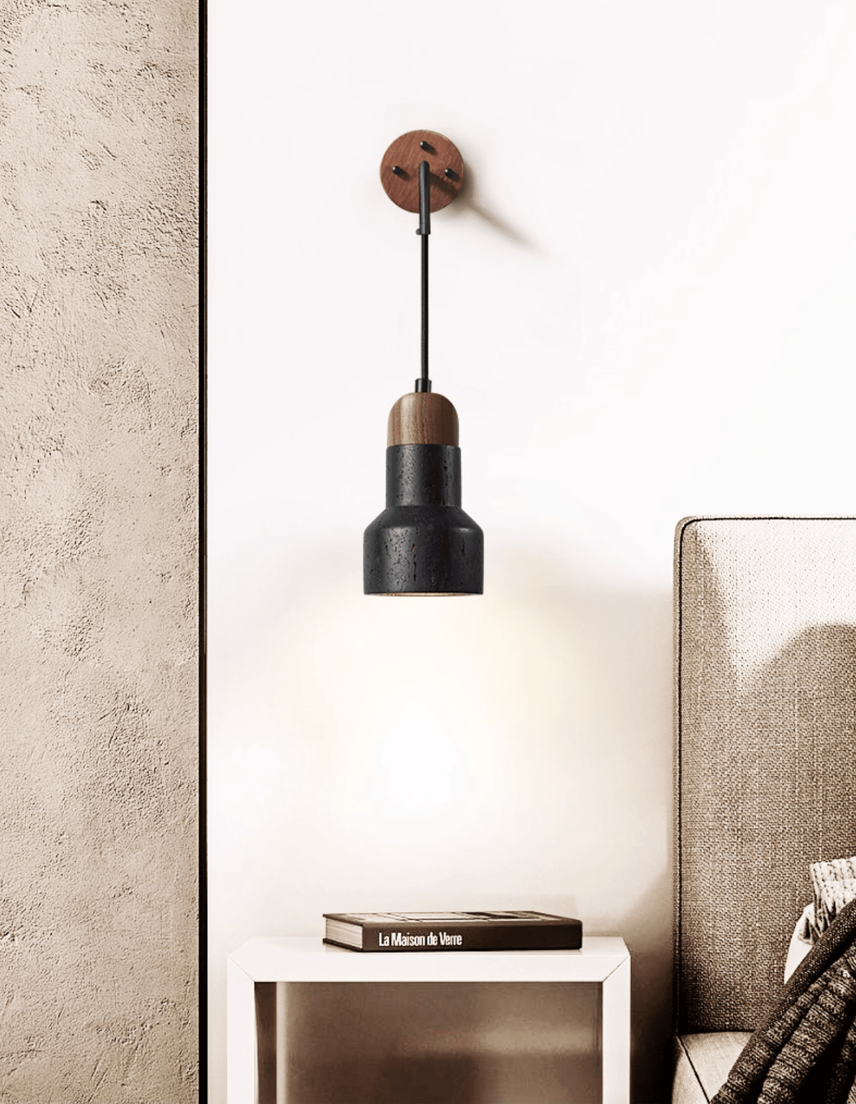 Alcarion aplique de pared vintage negro con cuerda de travertino