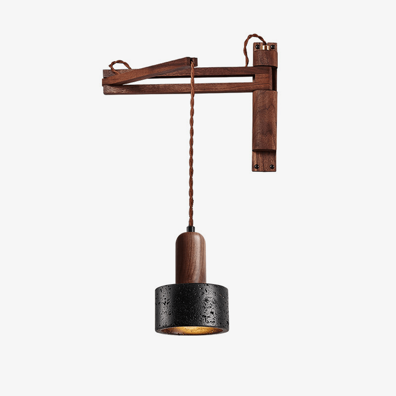 Vamki aplique de pared regulable negro con travertino y madera