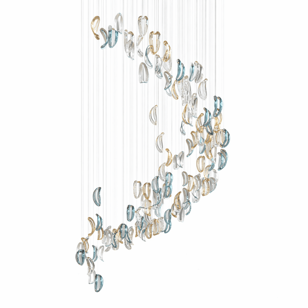 AquaFlux Grand Cascade efecto ondulado vidrio Art Customize lámpara de araña