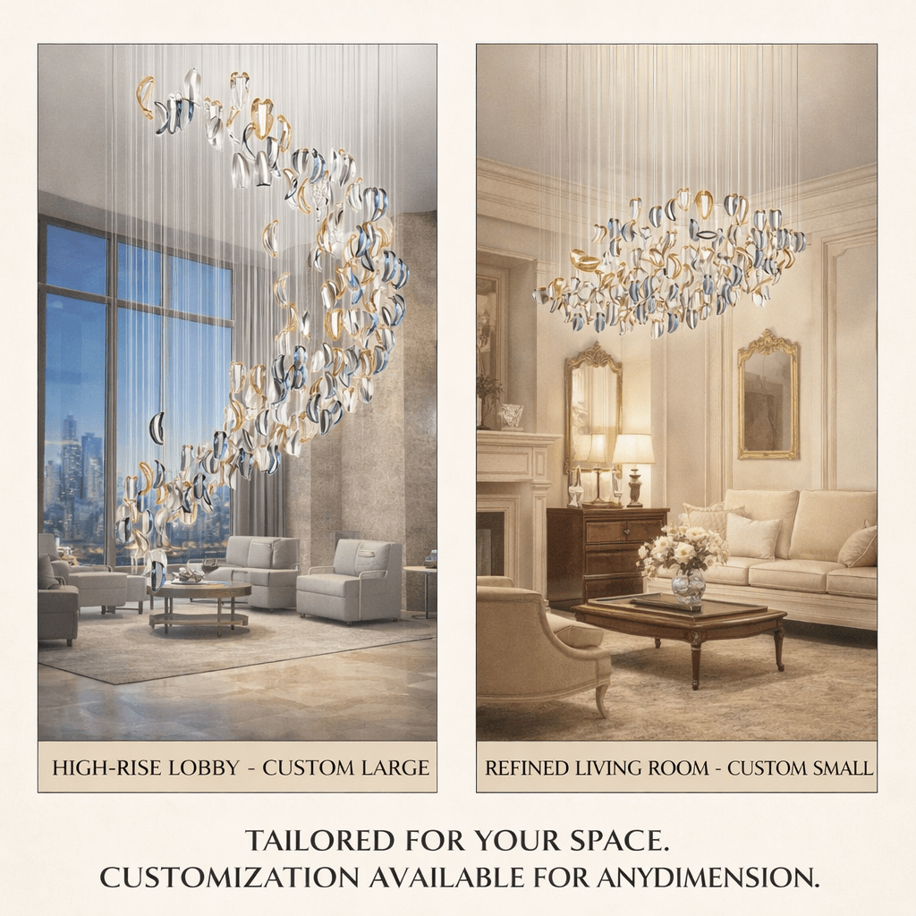 AquaFlux Grand Cascade efecto ondulado vidrio Art Customize lámpara de araña
