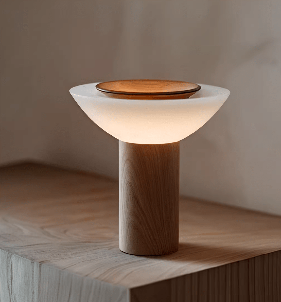 Rinenine lámpara de mesa de madera