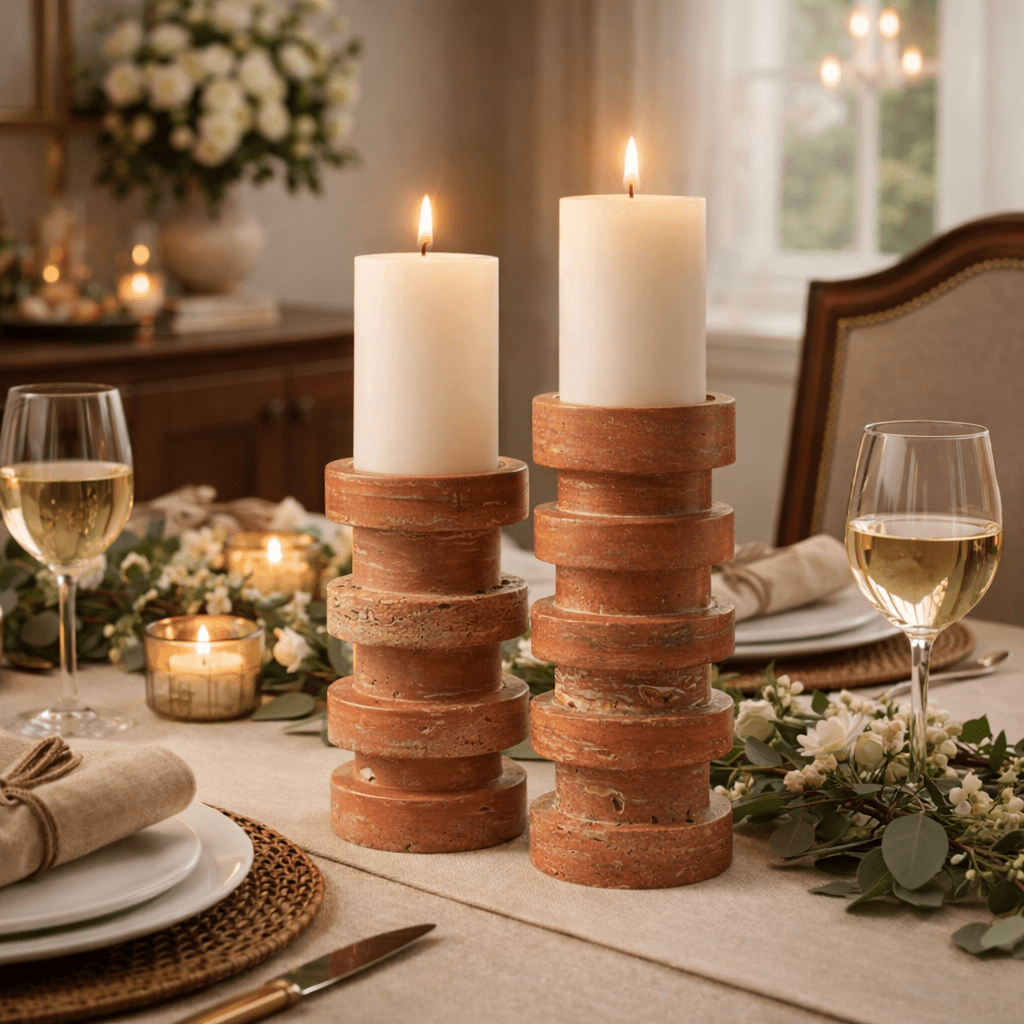 Petenena Soporte de velas de piedra terracota