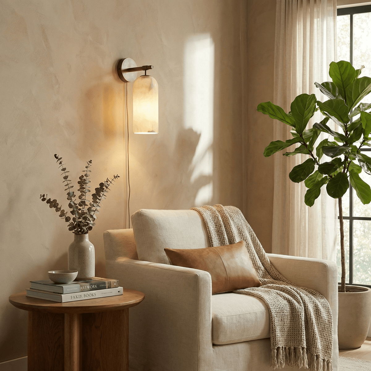 Pillar aplique de pared alabastro con enchufe enchufable