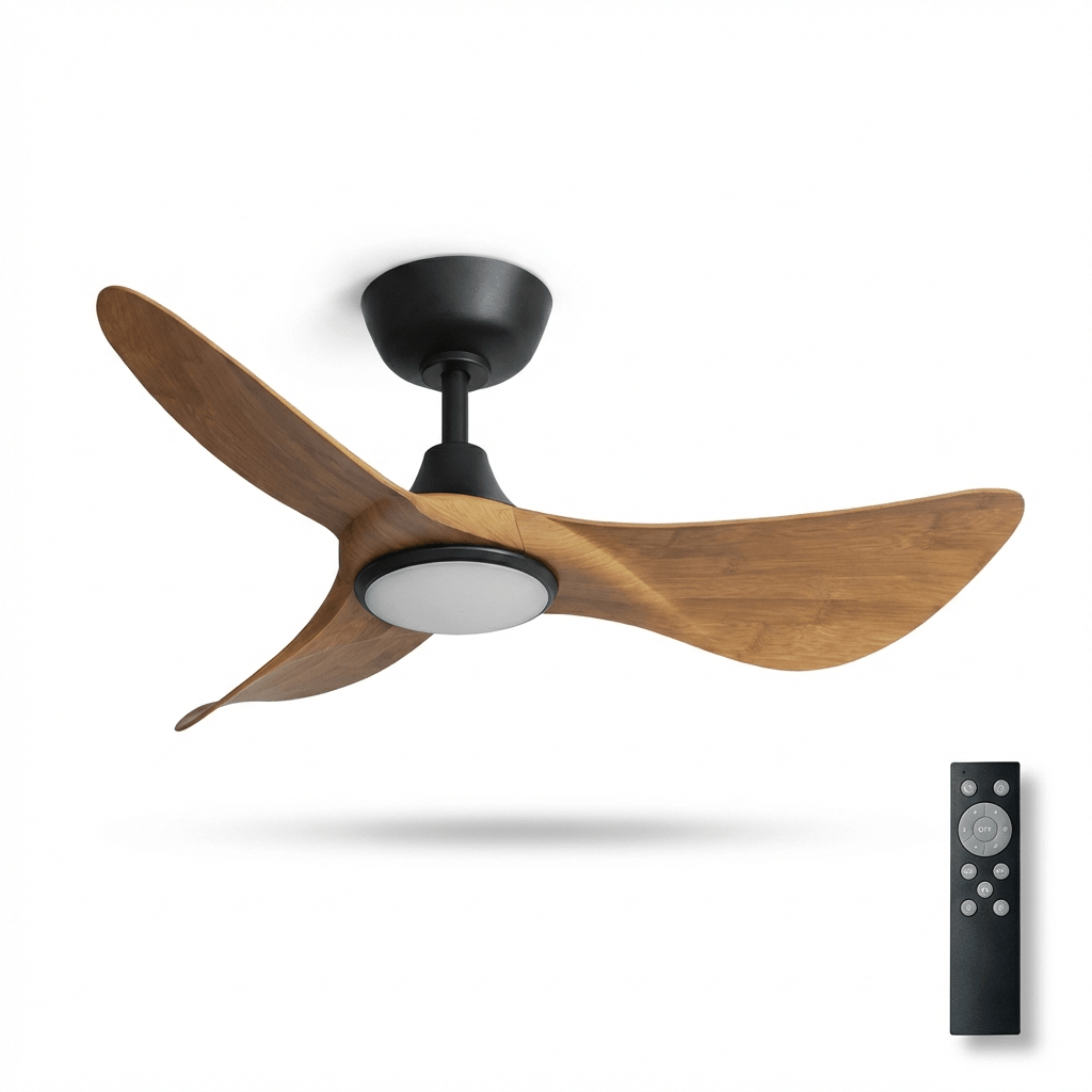 Riniaya ventilador de techo con luz de madera tallada