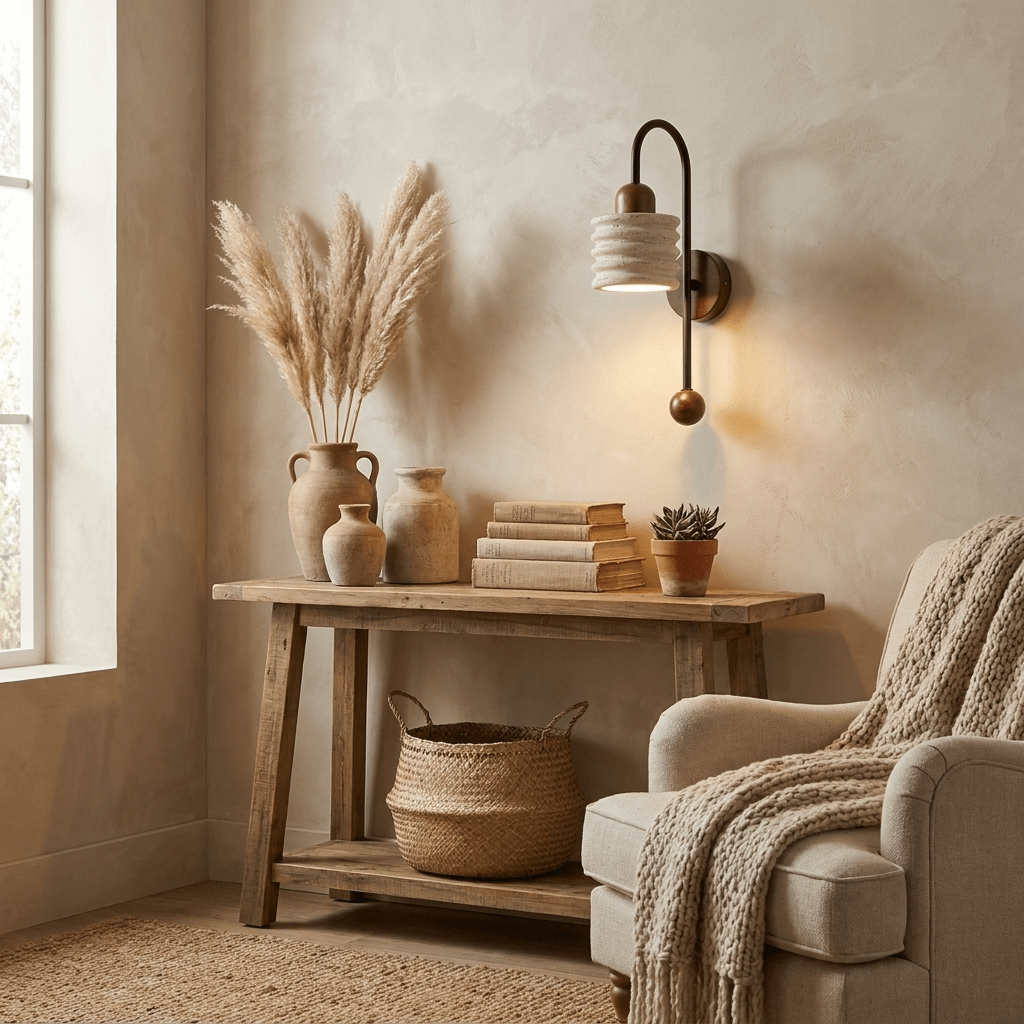 Ribbed aplique de pared travertino en arco