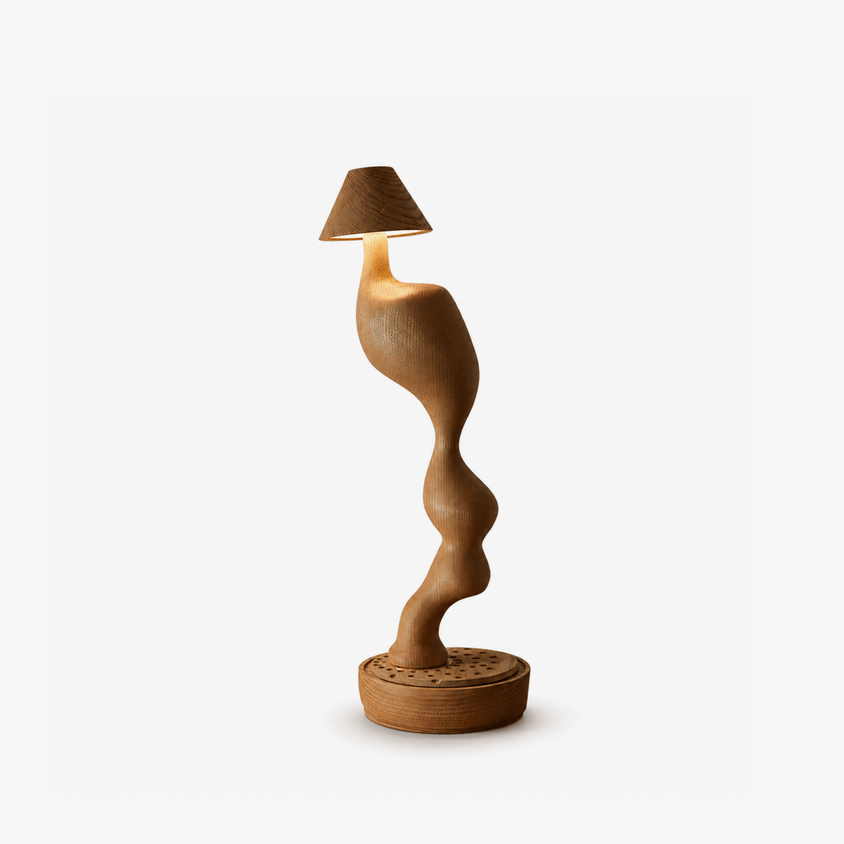 Carved lámpara de mesa sin cable de madera tallada
