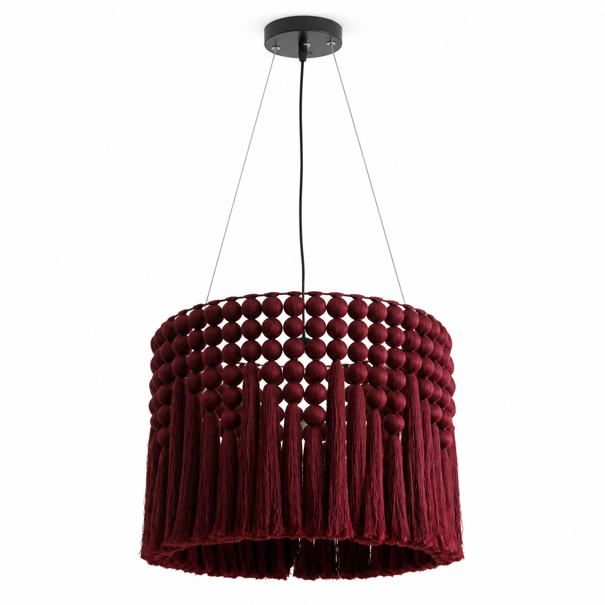 Verleigh Lámpara colgante de macramé con borlas