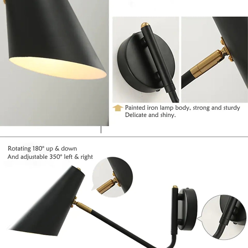 Epoch Vintage Metal Giratorio Aplique de Pared Dorado/Negro