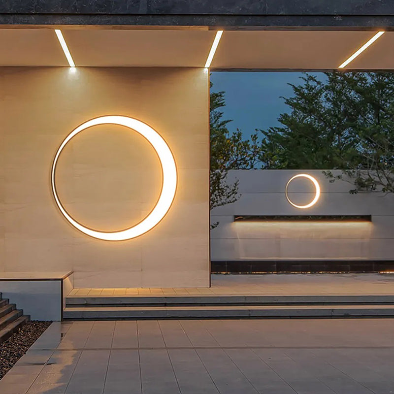 Ray Moderno Redondo Metal LED Aplique de Pared Exterior Negro