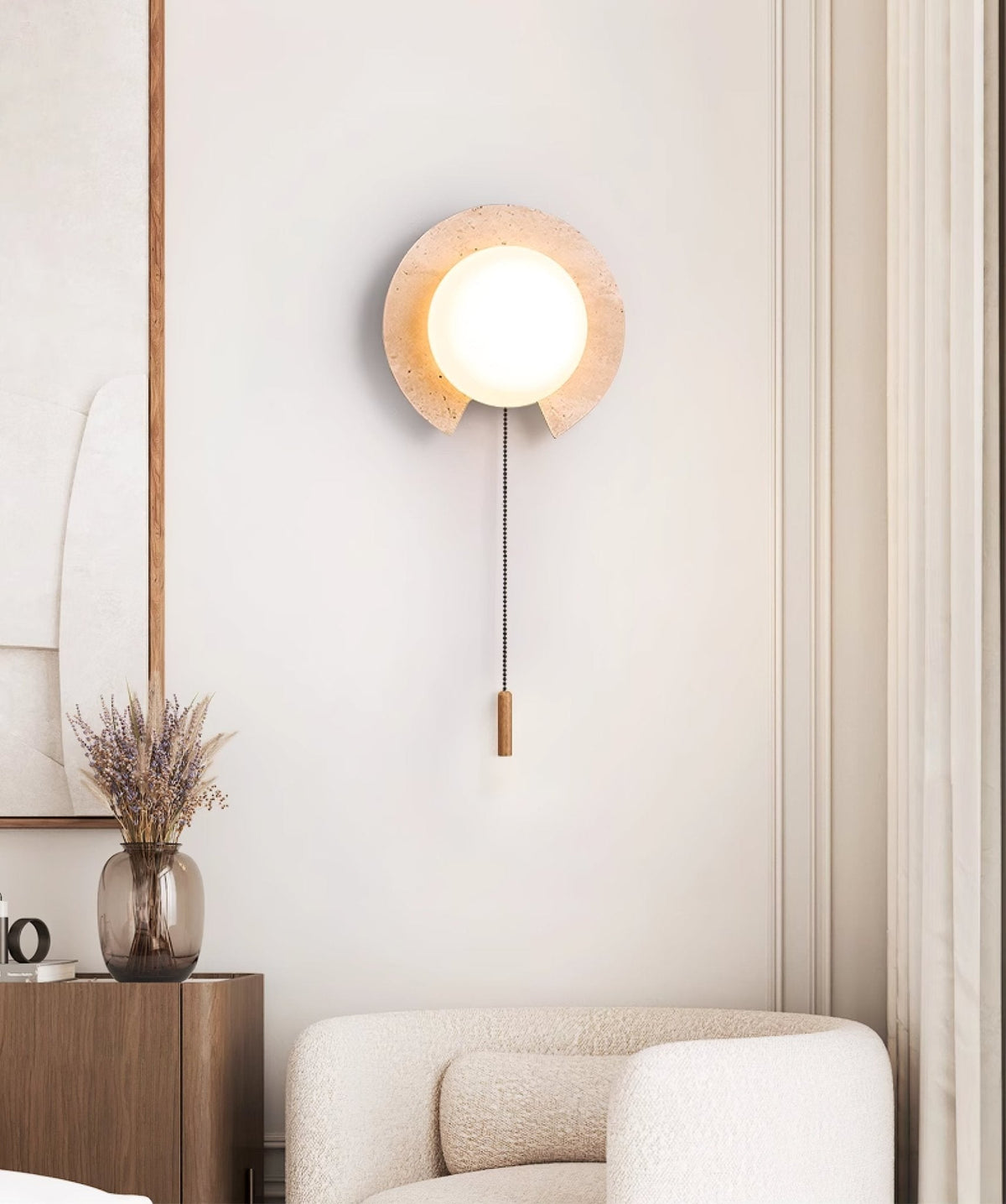 Zamaryra aplique de pared con pantalla semicircular de travertino